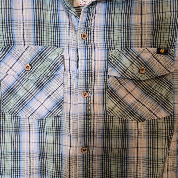 Lucky Brand Long Sleeve Shirt Size Large Button Up Blue‎ Green Plaid - Picture 4 of 6